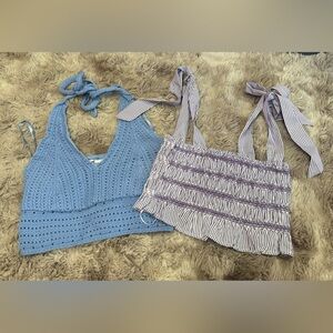 Hollister Blue Crochet and Purple HYFVE Striped Top Sz Med